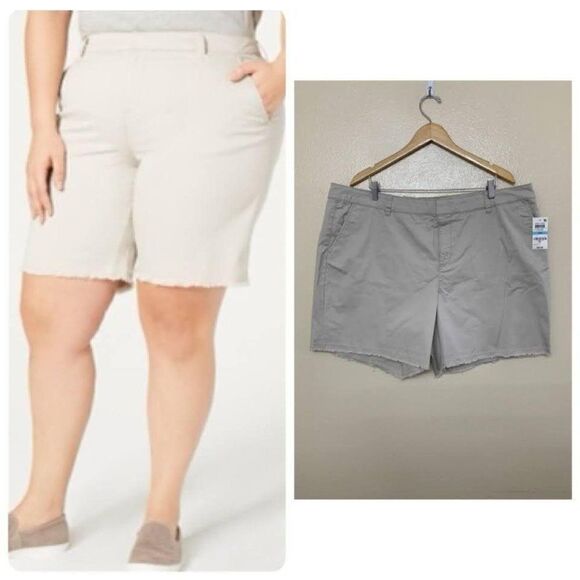 3/$35 Style & Co. Plus Mid Rise Frayed Hem Bermuda Chino Shorts 20W Stone Wall - Picture 1 of 11